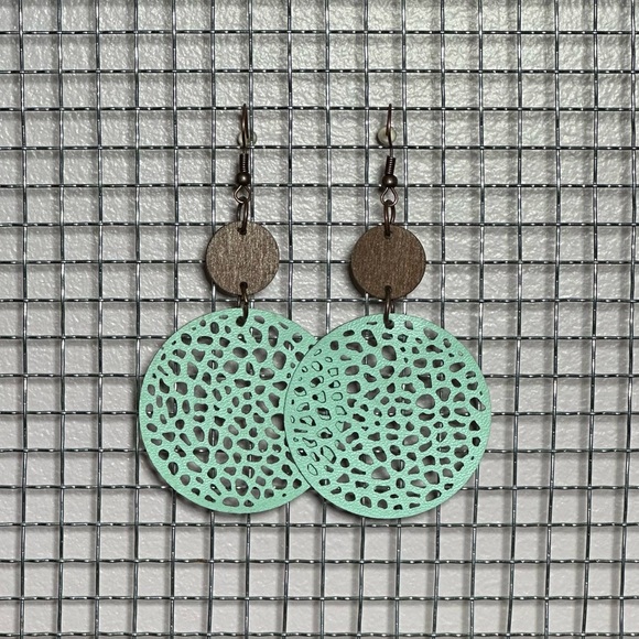 Jewelry - 3/$25 NEW BOUTIQUE Faux Leather Mint Laser Cut Drop Dangle Boho Chic Earrings